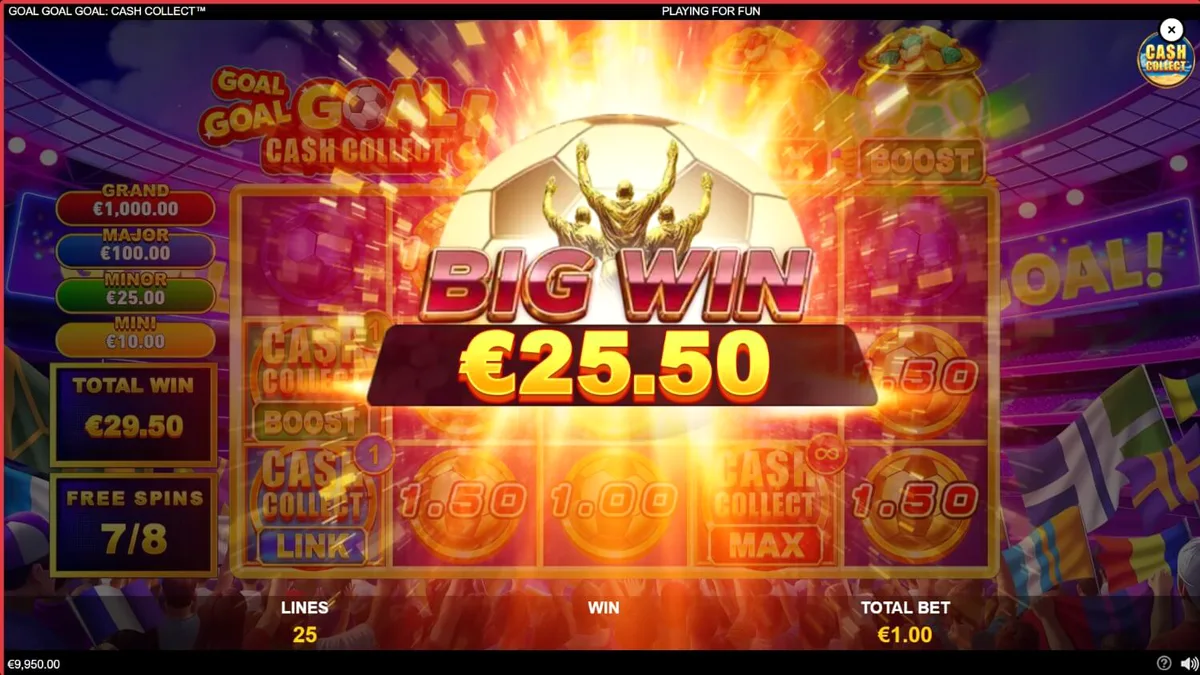 Tampilan visual slot Goal Goal Goal: Cash Collect dengan tema stadion sepak bola.
